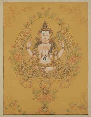 Avalokiteshvara Chengrezig Thangka | Four Armed Chenrezig Painting | Bodhisattva of Compassion